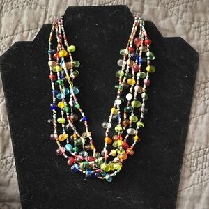 Vintage Multicolor Multistranded Beaded Necklace